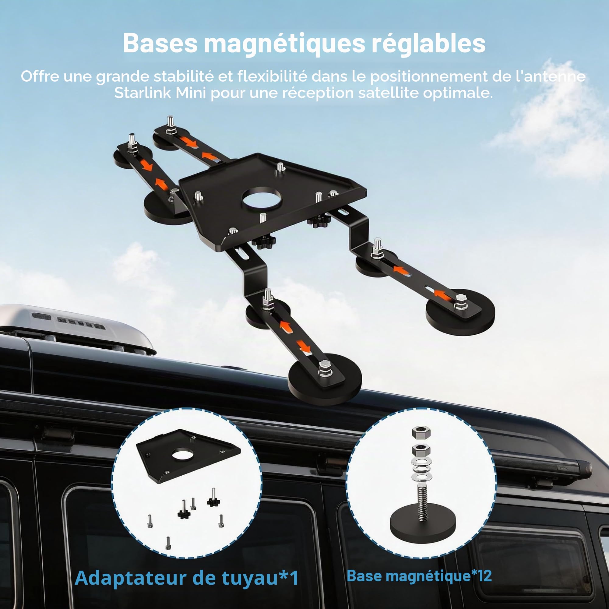 Support de Toit magnétique pour Voiture/Bateau,Comprenant 8 Bases magnétiques,Support d'installation de la 3ème génération,Compatible avec Starlink Gen 3 et l'antenne Starlink de troisième génération