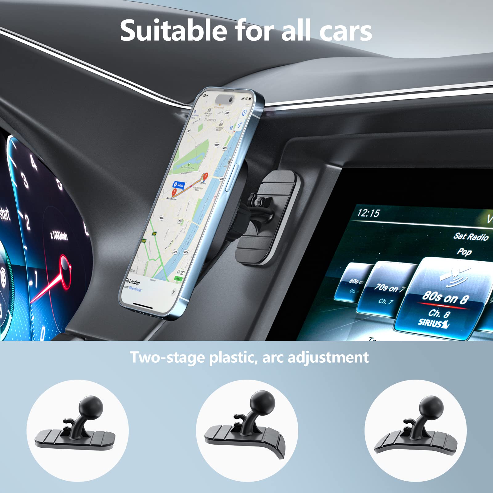 Chargeur Voiture MagSafe OHLPRO 15W – Support Gobelet Réglable Pour IPhone 17/16/15 Etc., Recharge Rapide Sans Fil, Anneau Magnétique Inclus
