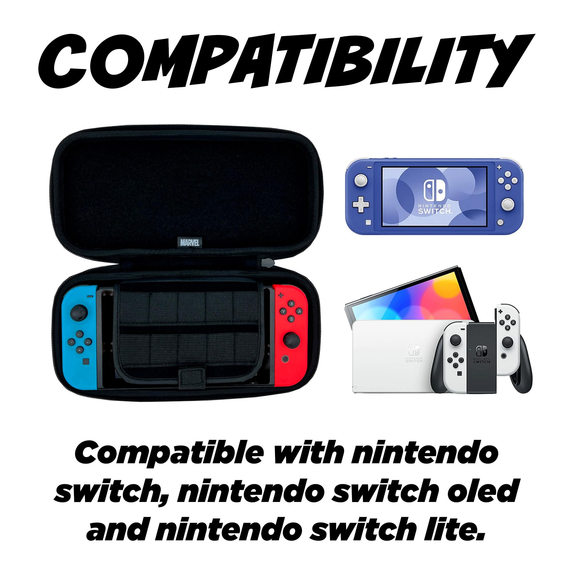 WONDEE Pochette Switch, Housse pour Nintendo Switch, Switch OLED et Switch Lite Marvel Avengers Style Comics et Capacité de Stockage pour 10 Jeux - Sacoche Coque de Protection et Transport Switch