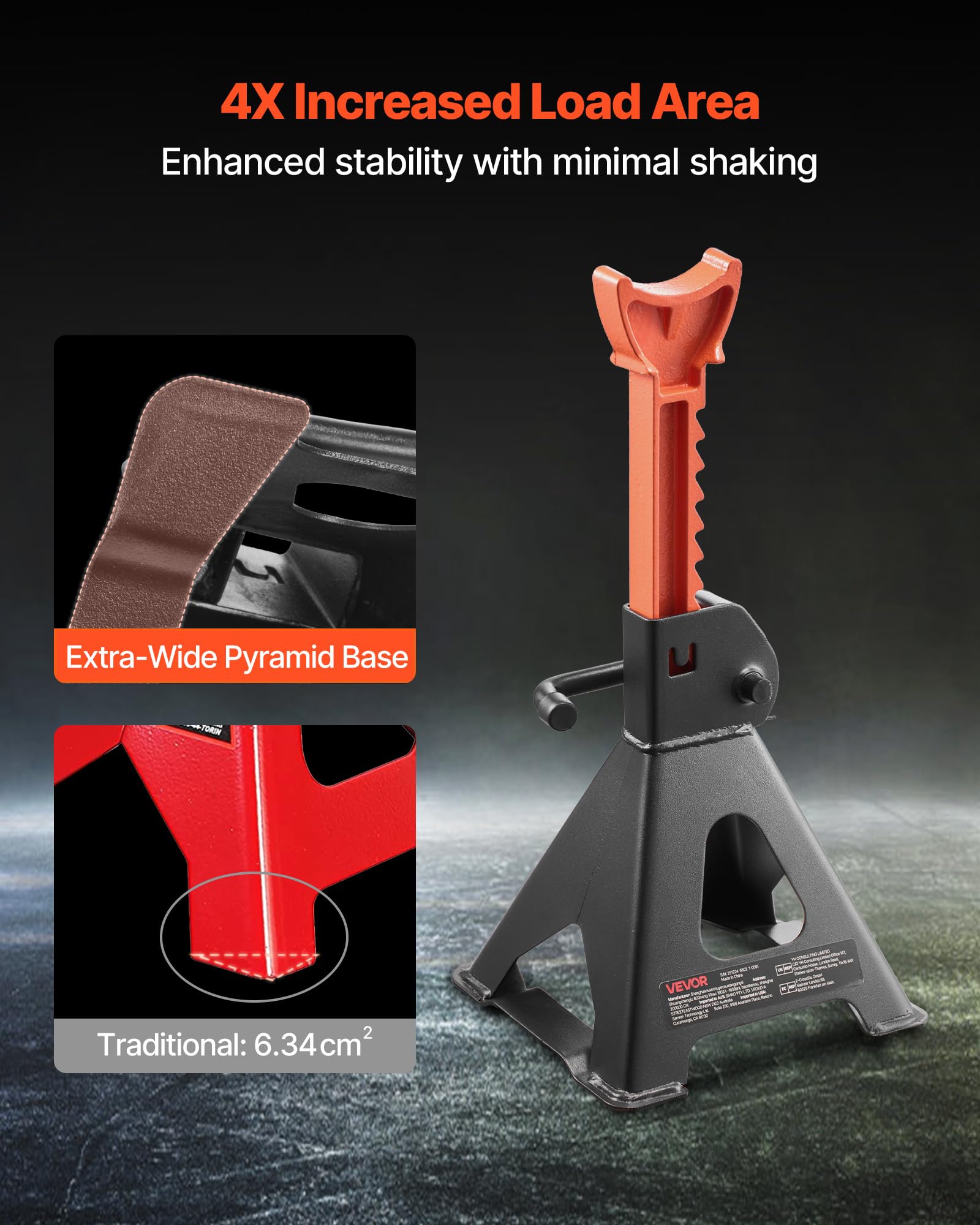 VEVOR Cavalletti di Sollevamento Capacità 3 Tonnellate, Altezza Regolabile da 275 a 415 mm, Robusti Cavalletti di Sollevamento in Acciaio con Bloccaggio, per SUV, Auto, Nero e Arancione