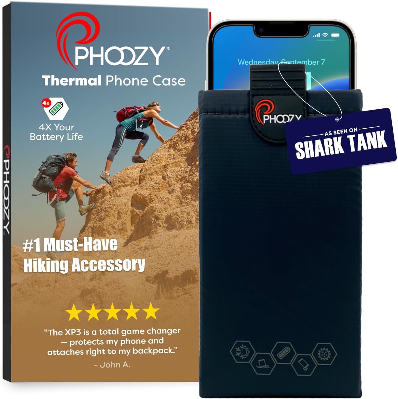 PHOOZY Thermal Phone Case - XP3 Series: Ultra-Rugged Insulated Cell Phone Pouch Prevents Overheating, Extends Battery Life, Drop Protection, Floats in Water, New AGION Lining (Medium-Black)