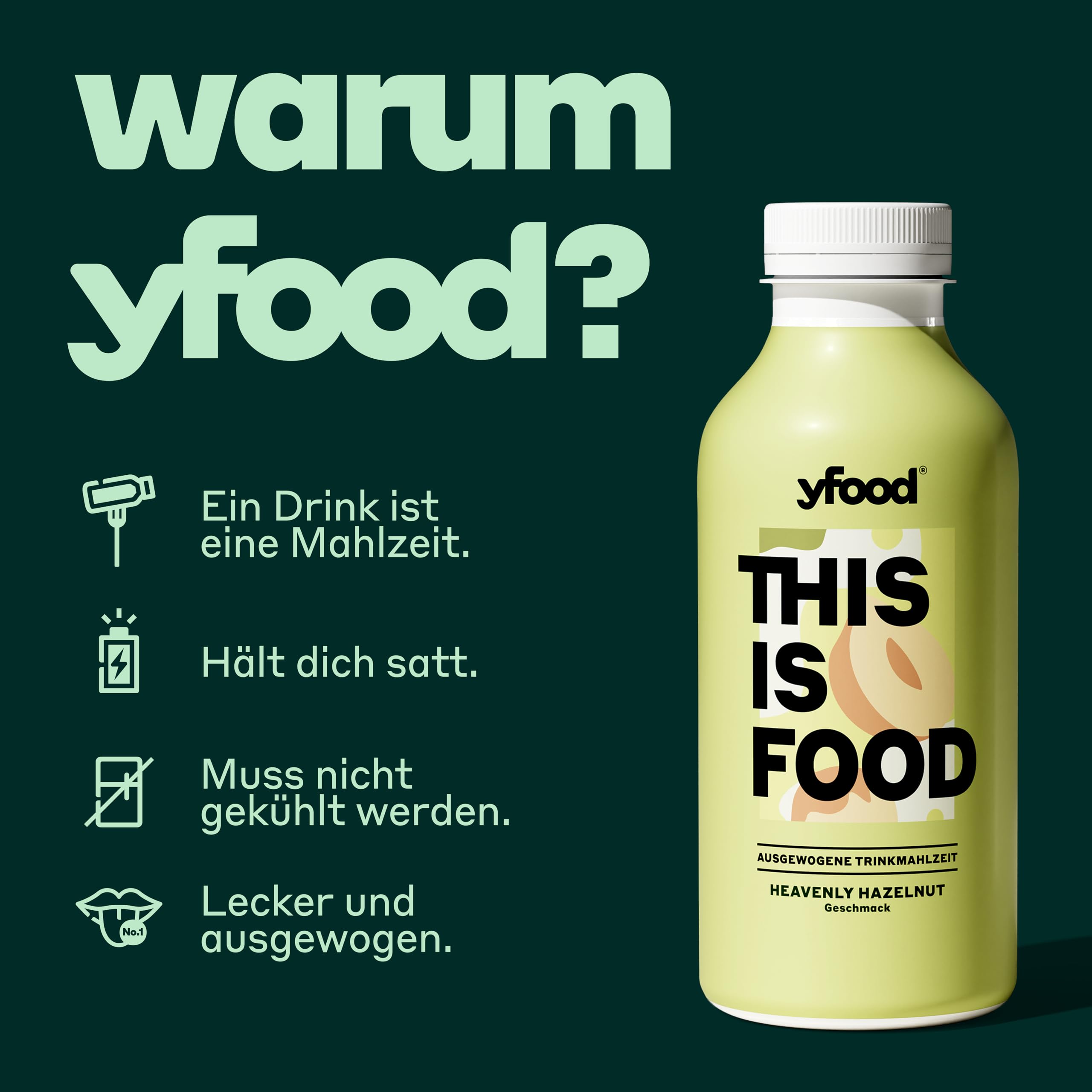 yfood Trinkmahlzeit Heavenly Hazelnut - 12 x 500 ml für unterwegs & stressige Tage - vollwertig & ready-to-drink mit 30 g Protein, 26 Vitaminen und Mineralstoffen - inkl. 3€ Pfand