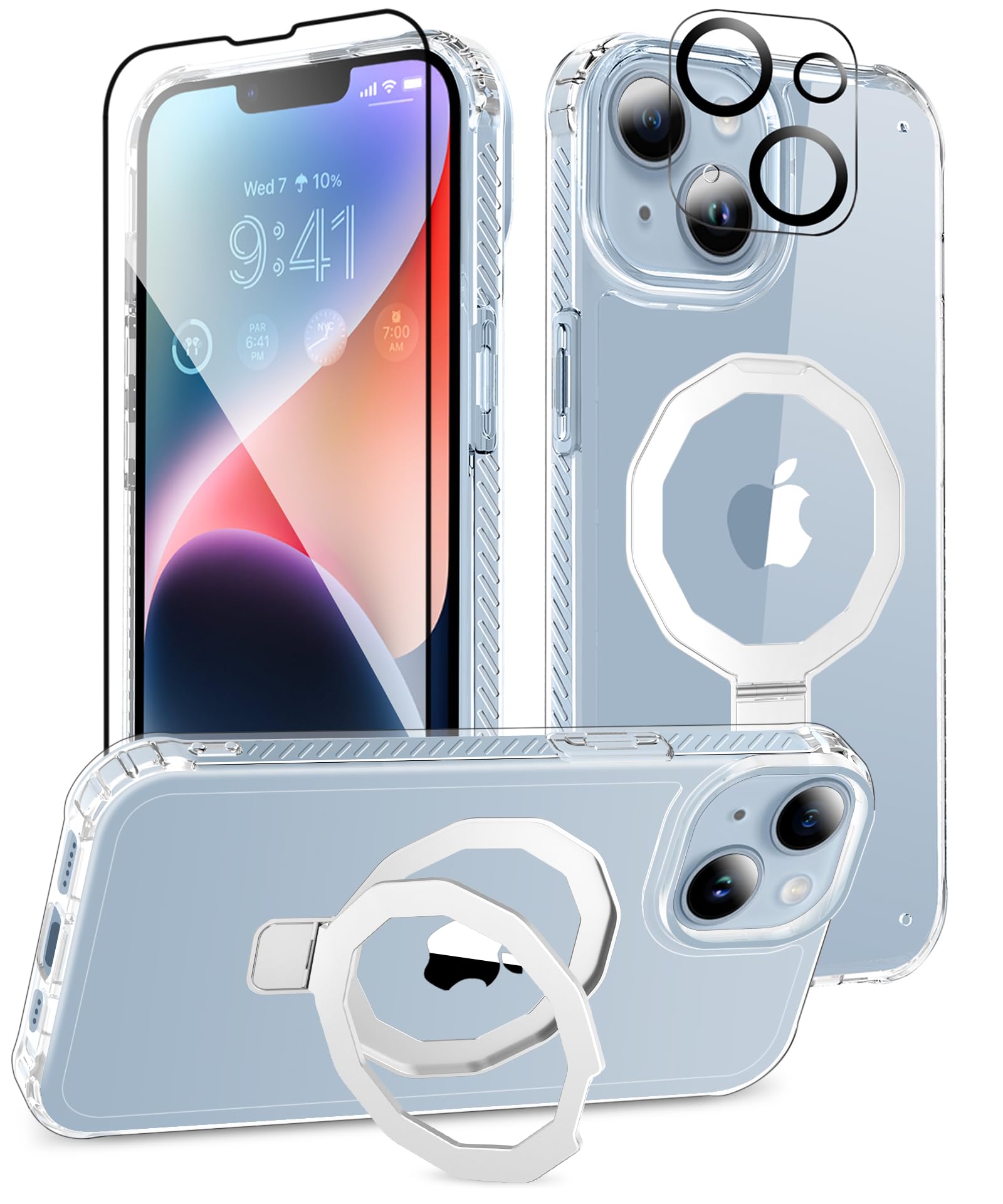 BANLEA for iPhone 14 Case, with Screen Protector + Camera Lens Protector, Built-in Seamless Stand, [Compatible with MagSafe] Protective Shockproof