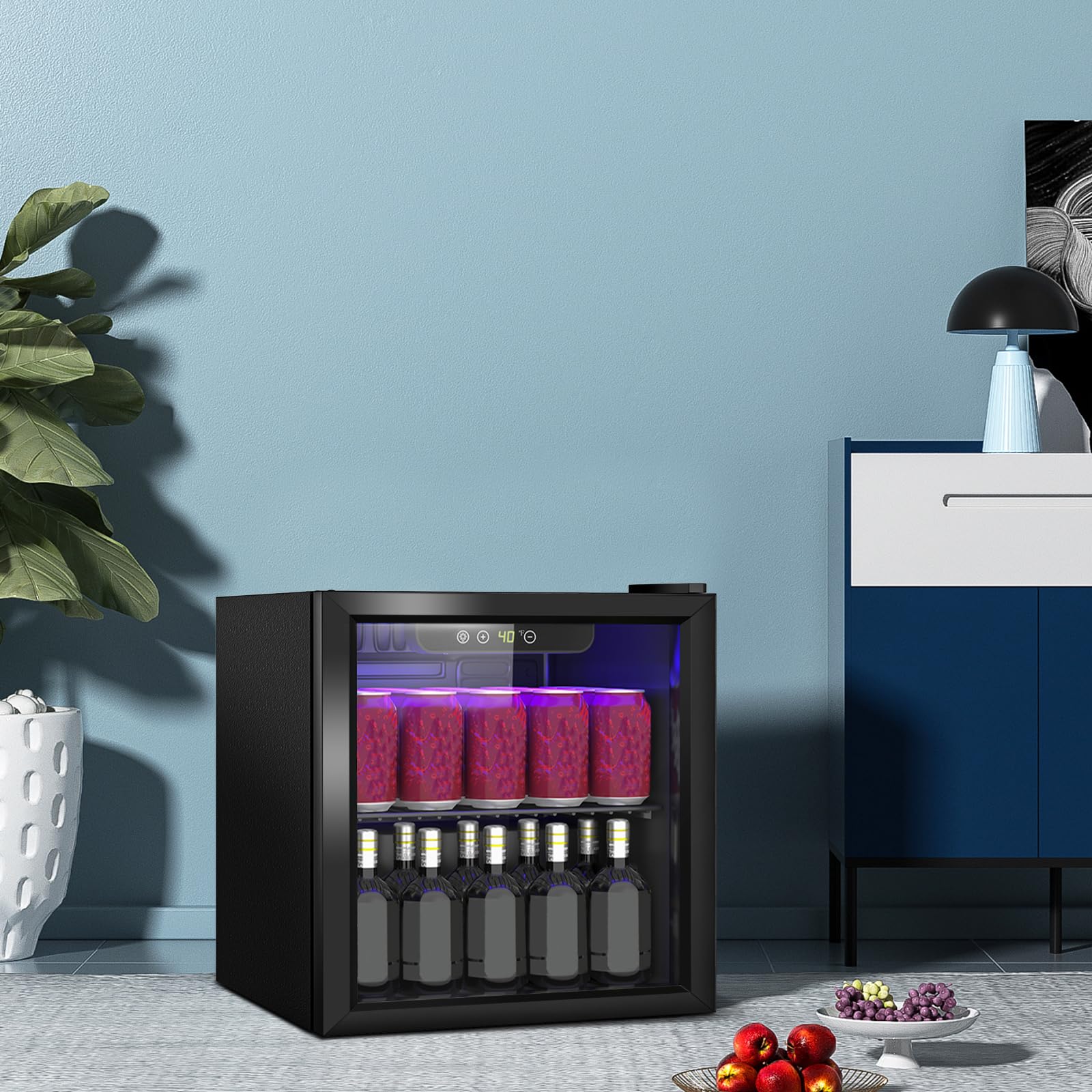 Getränkekühlschrank 40L Mini-Kühlschrank mit Transparenter Tür für Limonade Bier Wein, freistehend, verstellbare Regale LED-Display