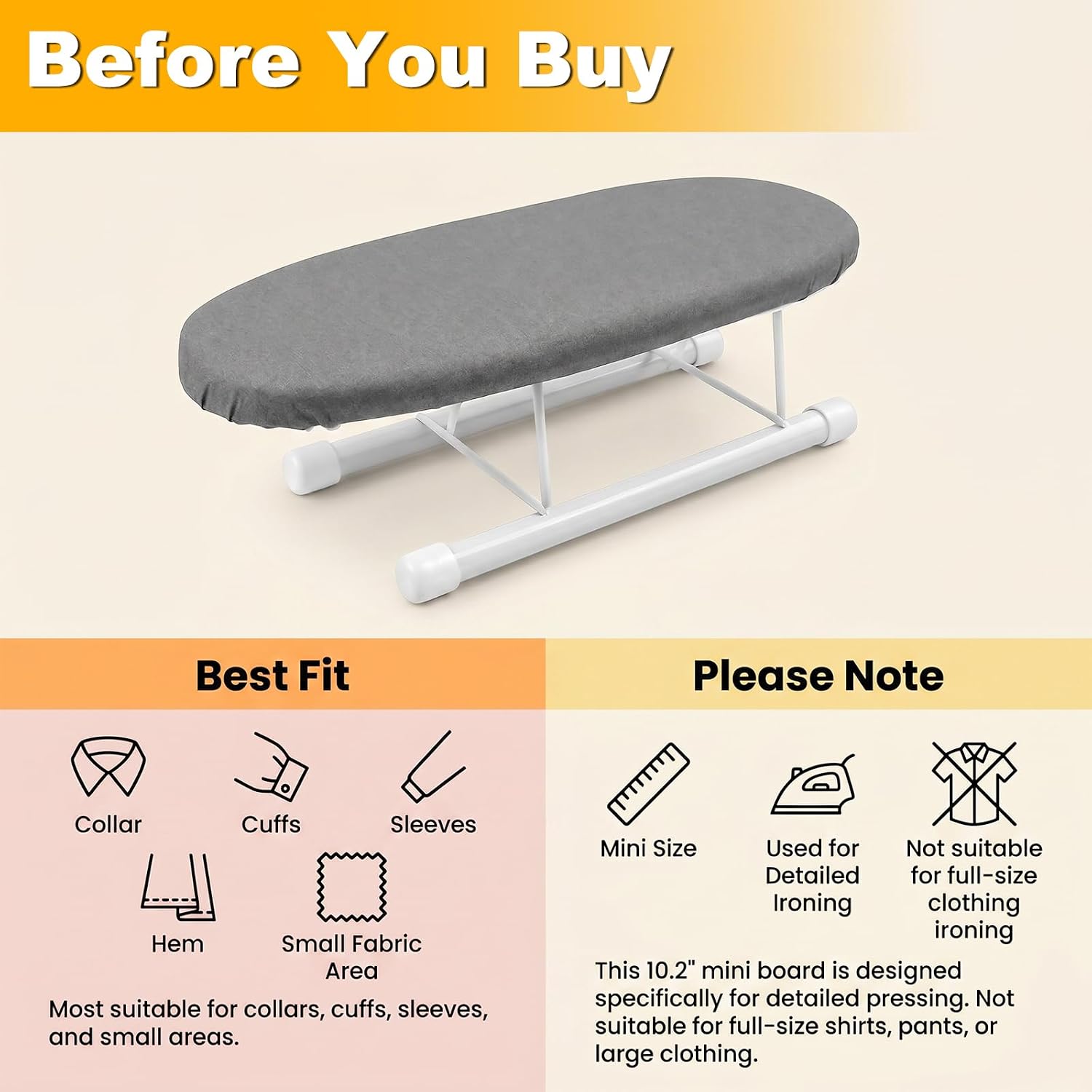 11 Inch Mini Ironing Board Tabletop Travel for Sleeves Portable Foldable Iron Boards with Heat Resistant Cover for Collars Shoulders Hems Corners for Small Spaces, Silver