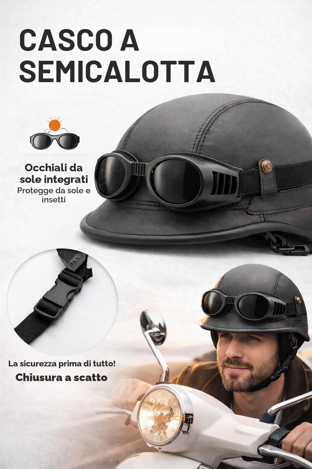 Mienloco Casco jet Harley Chopper, militare, per motociclisti, scooter Wehrmacht