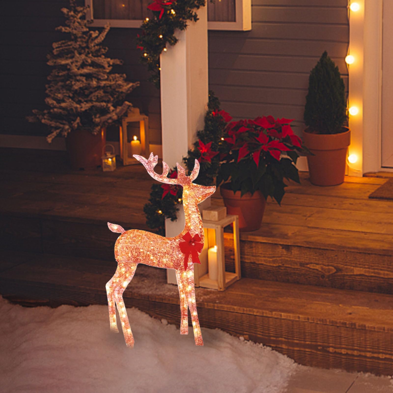 Reindeer Outdoor Decorations, Set of 3 Family Lighted Reindeer Christmas Outdoor Yard Decorations, Christmas Deer Lighting Happy New Year, Perfect Decoration for Christmas Parties^^