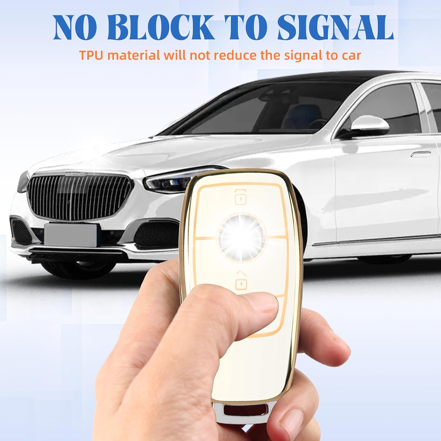 QBUC for Mercedes Benz Key fob Cover, TPU Car Key Case Protector with leather Keychain Compatible with Mercedes-Benz 2017-2021 E-Class S-Class 2019-2023 A-Class C-Class G-Class,White image 3