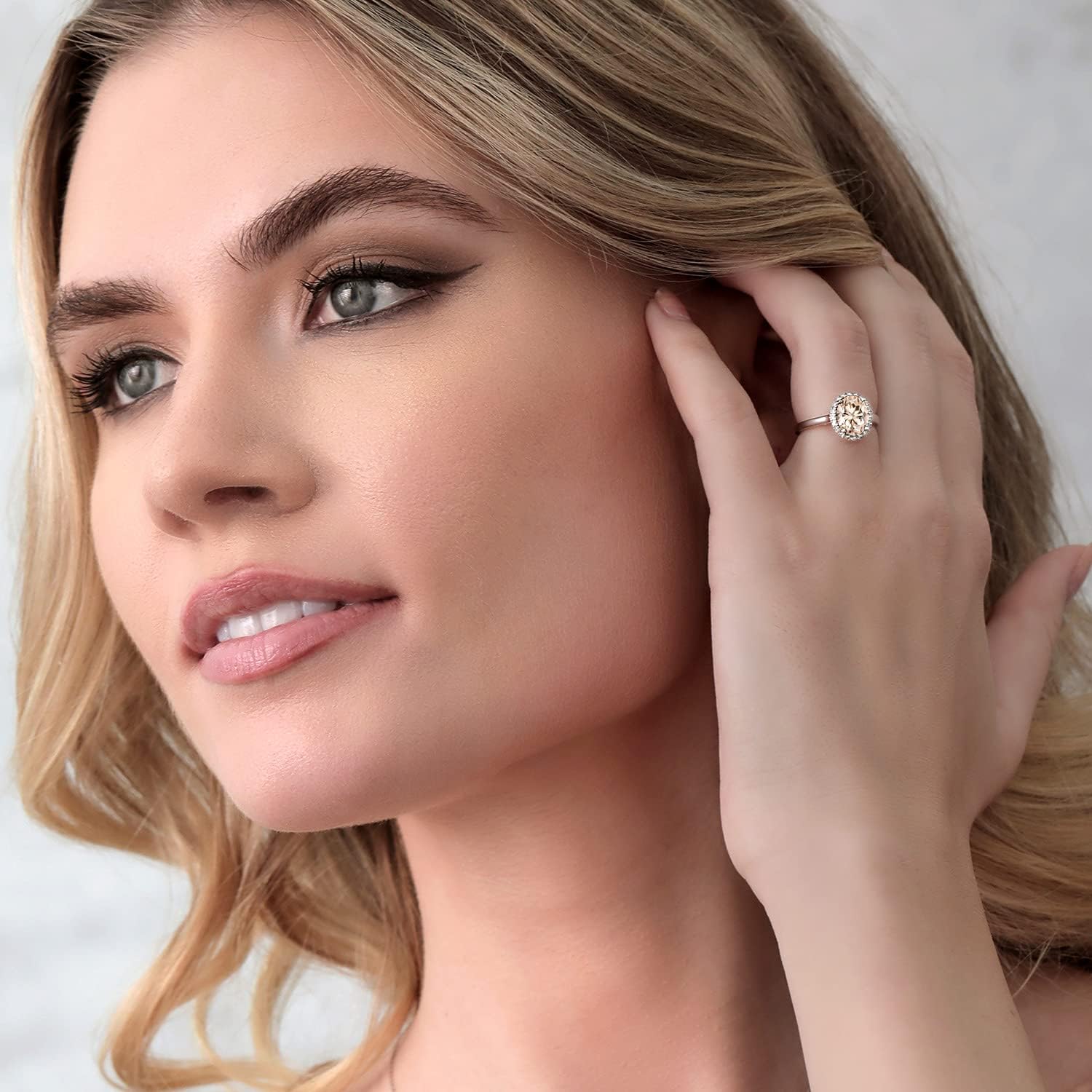 Gem Stone King 10K White Gold Oval Gemstone Birthstone and Diamond Halo Engagement Ring | Oval 9X7MM | Wedding Anniversary Promise Gold Ring For Women - Image 5