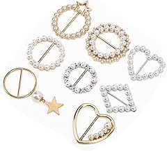 Pssopp 8 Pieces Pearl Buckles Elegant Fashion Shiny Scarf Buckle Women Girls Scarf Brooch Clips Clothes Ring Holder Coat Holder for Scarf T-Shirt Shawl
