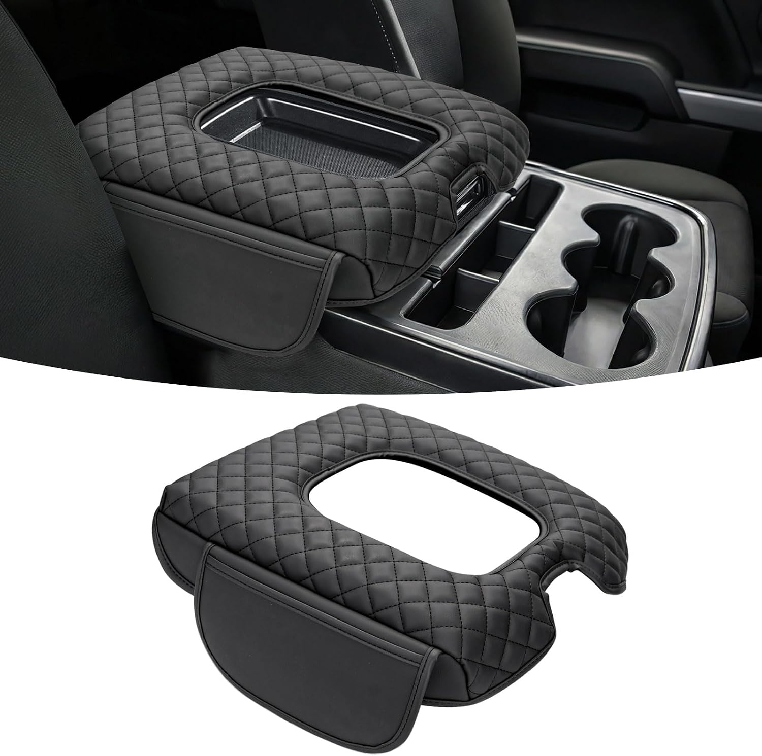 FUNY Center Armrest Cover for 2014-2018 Chevy Silverado/GMC Sierra Jump-Up Seats, Durable Center Console Cover Replacement, Only fit Jump Seat Console