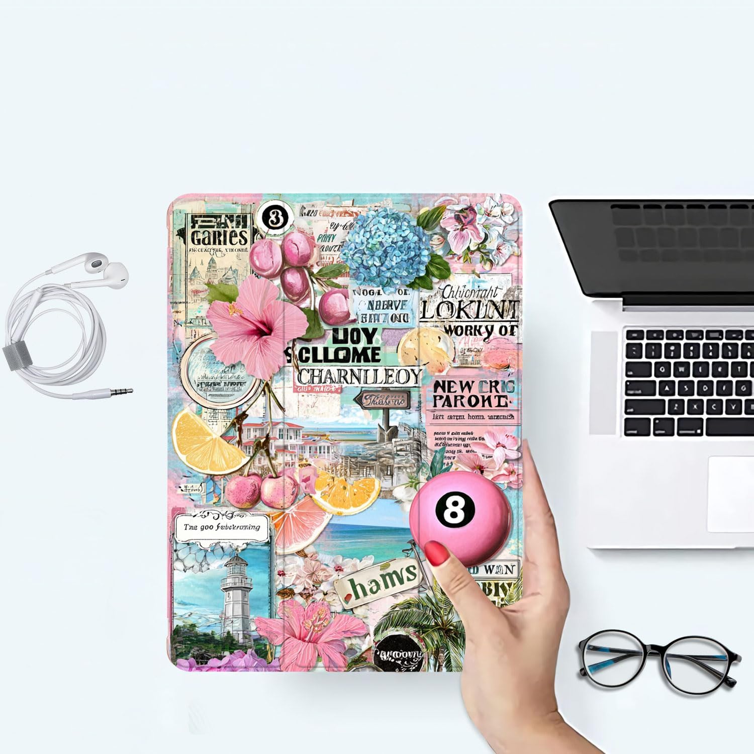 Retro Collage Case for iPad (A16) 11th Gen 2025 11-inch/10th Gen 2022 10.9 inch,Tropical Flower Protective Case,Pencil Holder & Clear Soft TPU Back & Trifold Stand Cover for Women