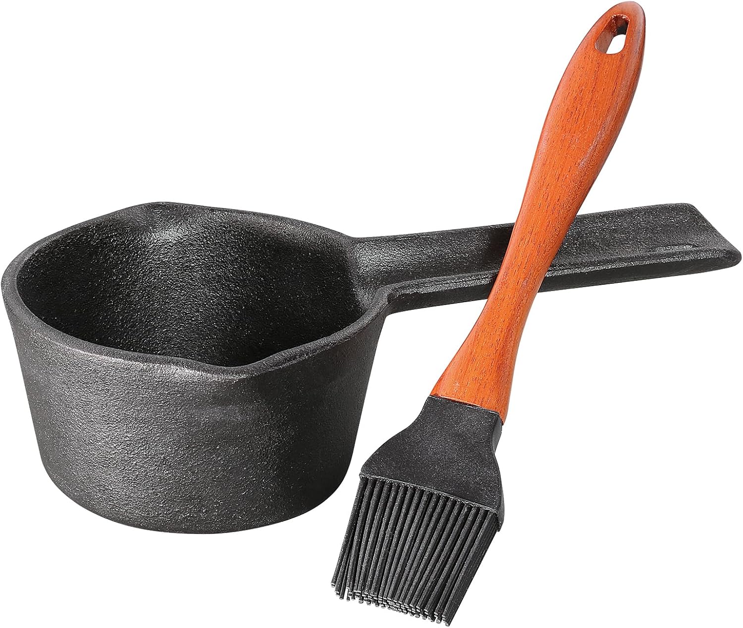 Küchenprofi Cast Iron Basting Set - 5 x 9.25 x 2.75 in, Black, Contemporary - Silicone Basting Brush with Rosewood Handle & Mini Cast Iron Saucepan - Cooking Utensil Set, Grill Accessories & BBQ Brush