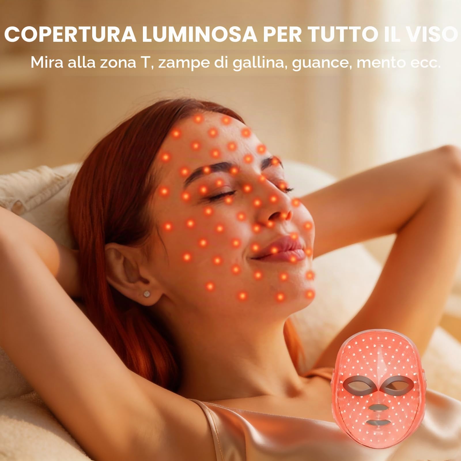 Maschera Viso LED 7 Colori Portatile con Controller Cablato Intensità Regolabile Silicone Morbido Cura Viso Casa Viaggio