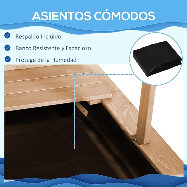Foto 5 de 8 de Outsunny Arenero para Niños de Madera con Toldo Natural y Rayas Verdes