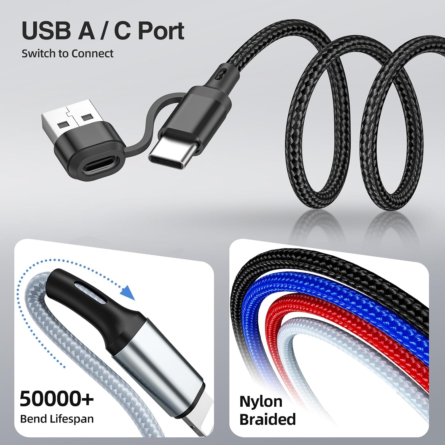 6 in 1 Multi Charging Cable, USBA/C Universal Multiple Charger Cords, 3Pack image 4