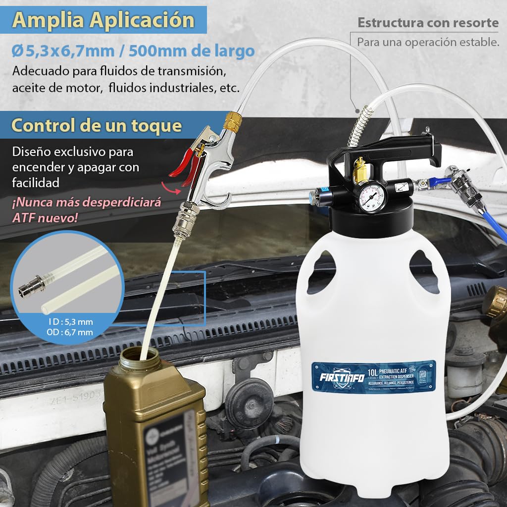 FIRSTINFO Kit Neumático ATF 10L para Llenado y Extracción de Aceite de Transmisión Automática, Bomba de Cambio de Aceite con 14 Adaptadores ATF, Herramienta Profesional para Taller A1135NEU
