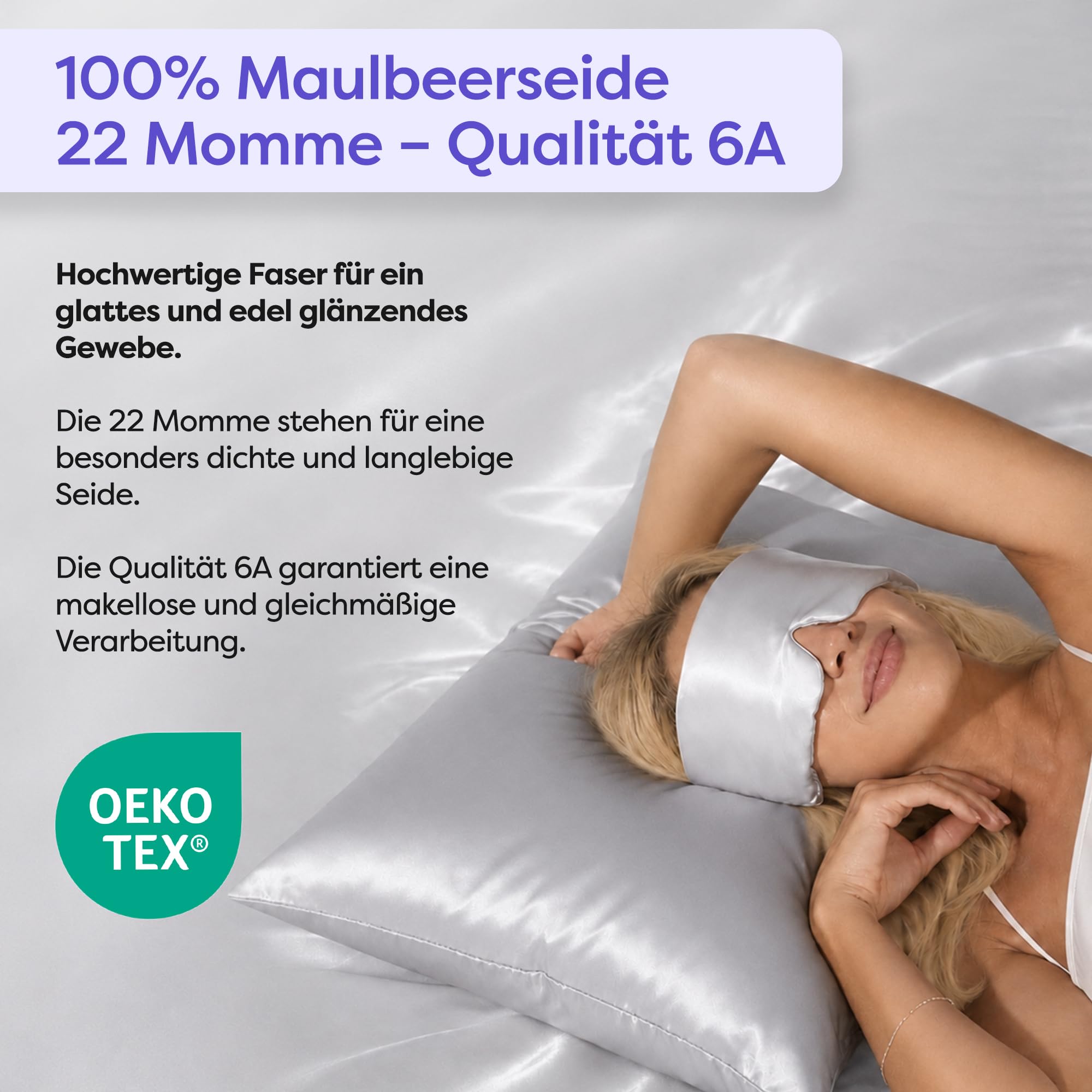 Wolkenfeld Seidenkissenbezug 40x80 cm aus 100% natürlicher Maulbeerseide 22 Momme 6A – Kissenbezug Seide Atmungsaktiv & Hypoallergen für geschmeidiges Haar, hydratisierte Haut – Oeko-TEX – Hellgrau