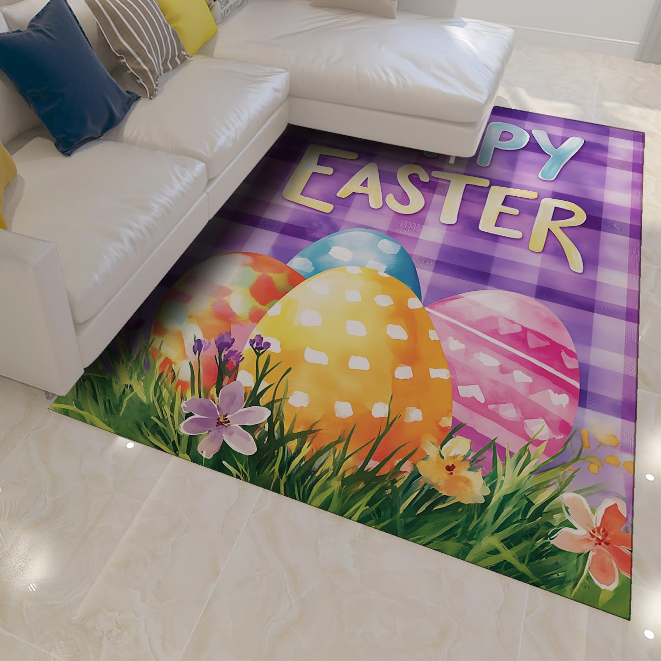 Tapis de chambre lavable et antidérapant au design floral de printemps