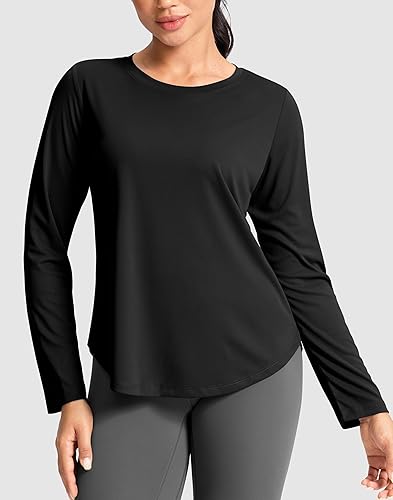 Miniatura 2 de SANTINY Camisetas de entrenamiento ligeras de manga larga para mujer, transpirables, activas, tenis, deportes, gimnasio, yoga, atletismo, correr