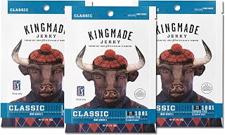 Kingmade Beef Jerky Classic Premium Grass Fed Flank Steak Cuts, Gluten Free, Low Sugar & Low Sodium, No MSG Added, Natural Protein Snacks with No Nitrates & Nitrites (3 Pack)