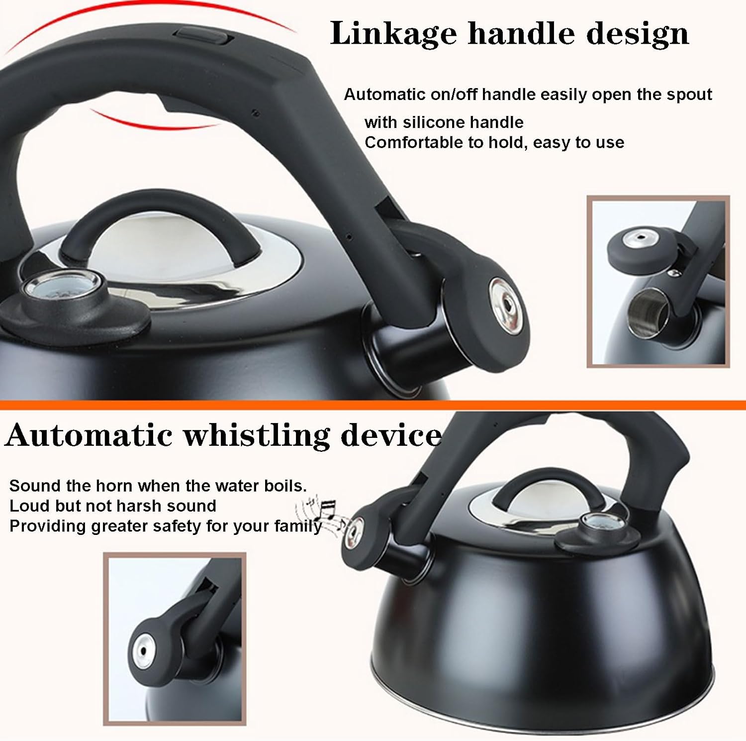 Matte Black Whistling Tea Kettle Stove Top with Thermometer, 3.7 Quarts Tea Pot for Stove Top, 304 Stainless Steel Loud Whistle Teapot for Stove Boiling Water Coffee or Milk