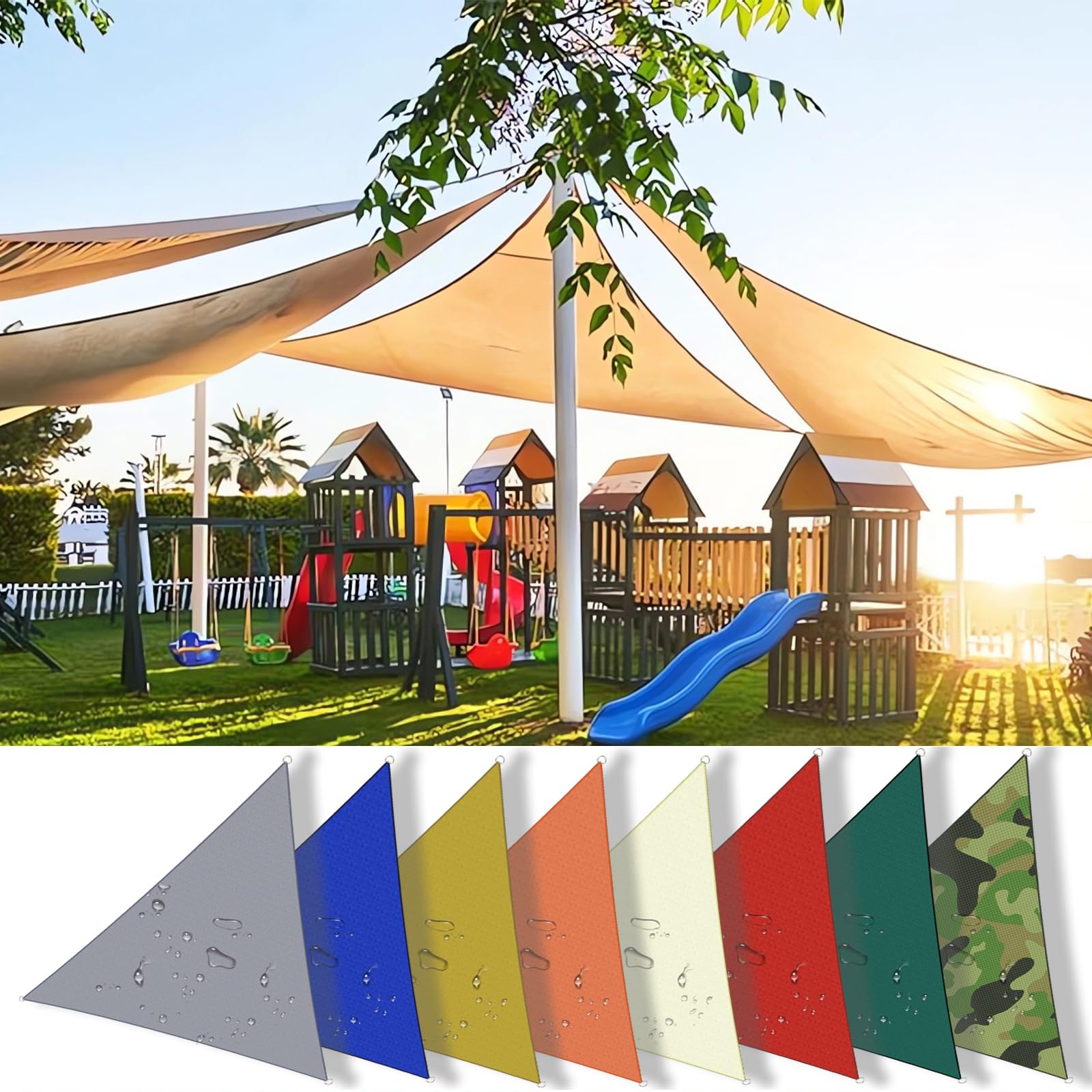 HQQMNY Sonnensegel mit D-Ring Wasserdicht Sonnenschutz Wetterschutz Segel Dreieck-2mx2mx2m aus Oxford-Stoff 180 g/m²,95% UV Schutz für