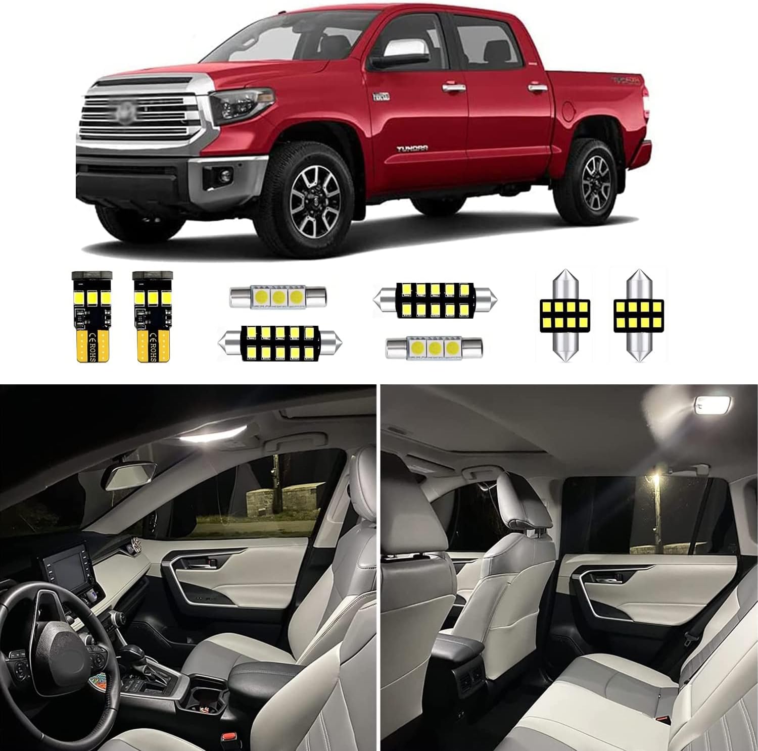 18pcs Tundra Interior LED Lights Kit for 2007-2018 2019 2020 2021 Toyota Tundra 6000K Super Bright White Interior LED blubs Replacement for Dome Map lights and License Plate Light + Installation Tool