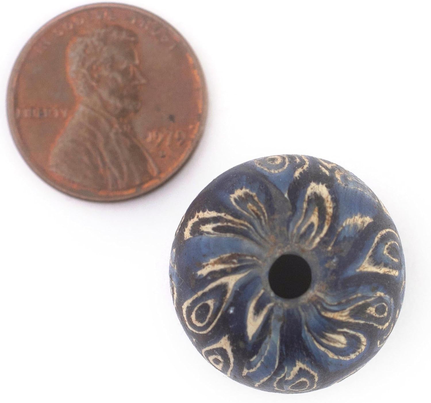 The Bead Chest Blue Antique-Style Java Eye Glass Bead (Single Bead, 20mm)