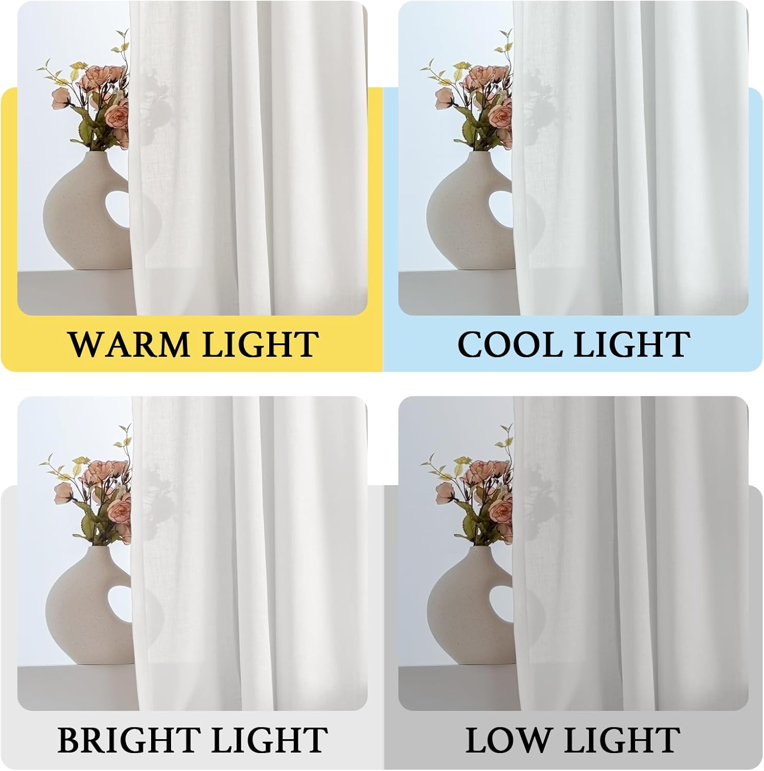 H.VERSAILTEX Tie Up Linen Curtains 63 Inch Length Nature Linen Textured Privacy Curtain Multi Hanging Ways Shade Balloon Window Shade Rod Pocket Casual Curtain - 42x63-2 Panels, Pure White