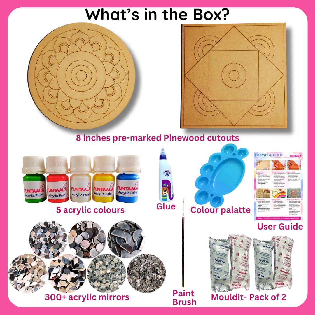 Funtaala Lippan Art Kit and Craft Kit | DIY Art and Craft Kit | Craft Materials kit | Art Craft | Birthday Gift for Girls | Birthday Gift for Boys | Indian Folk Art | Lippan DIY