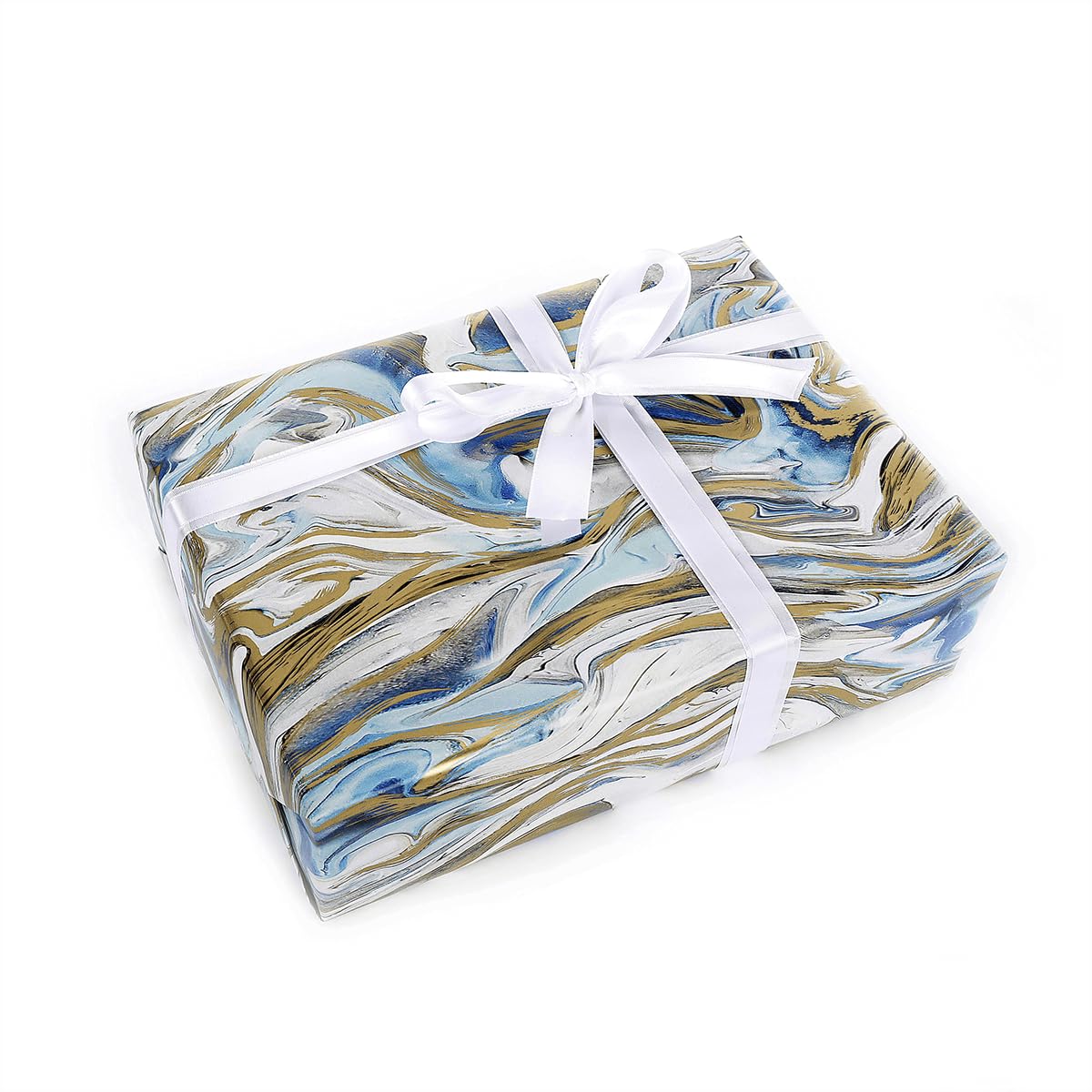 Nachhaltiges marmoriertes Geschenkpapier in Blau & Gold 50 cm x 50 m Rolle Geschenk-Verpackung