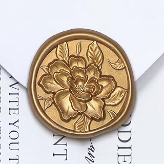 UNIQOOO Wax Seal Stickers - 3D Vintage Floral Wedding Invitation Envelope Botanical Seal Stickers, 50 Pcs Self- Adhesive Antique Gold Flower Stickers, Perfect for Invitation, Gift Wrapping, Party