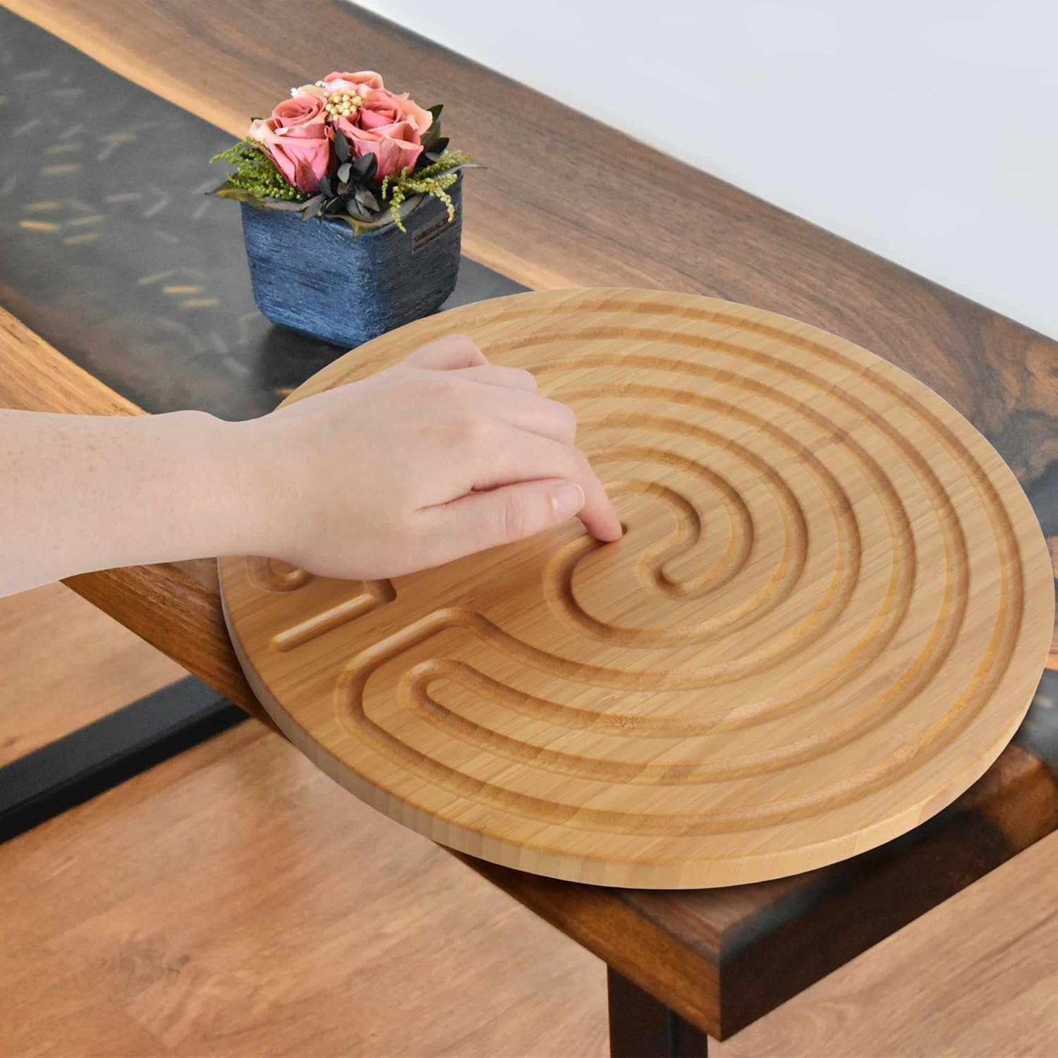 BambooMN Finger Labyrinth for Meditation and Prayer - 12.5" Diameter - 7 Circuit Cretan-Style