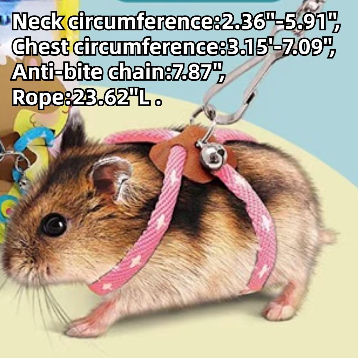 Pettorina regolabile per criceti, guinzaglio per criceti, pettorali, con campanella, topo, scoiattolo, aliante, per piccoli animali (rosa)