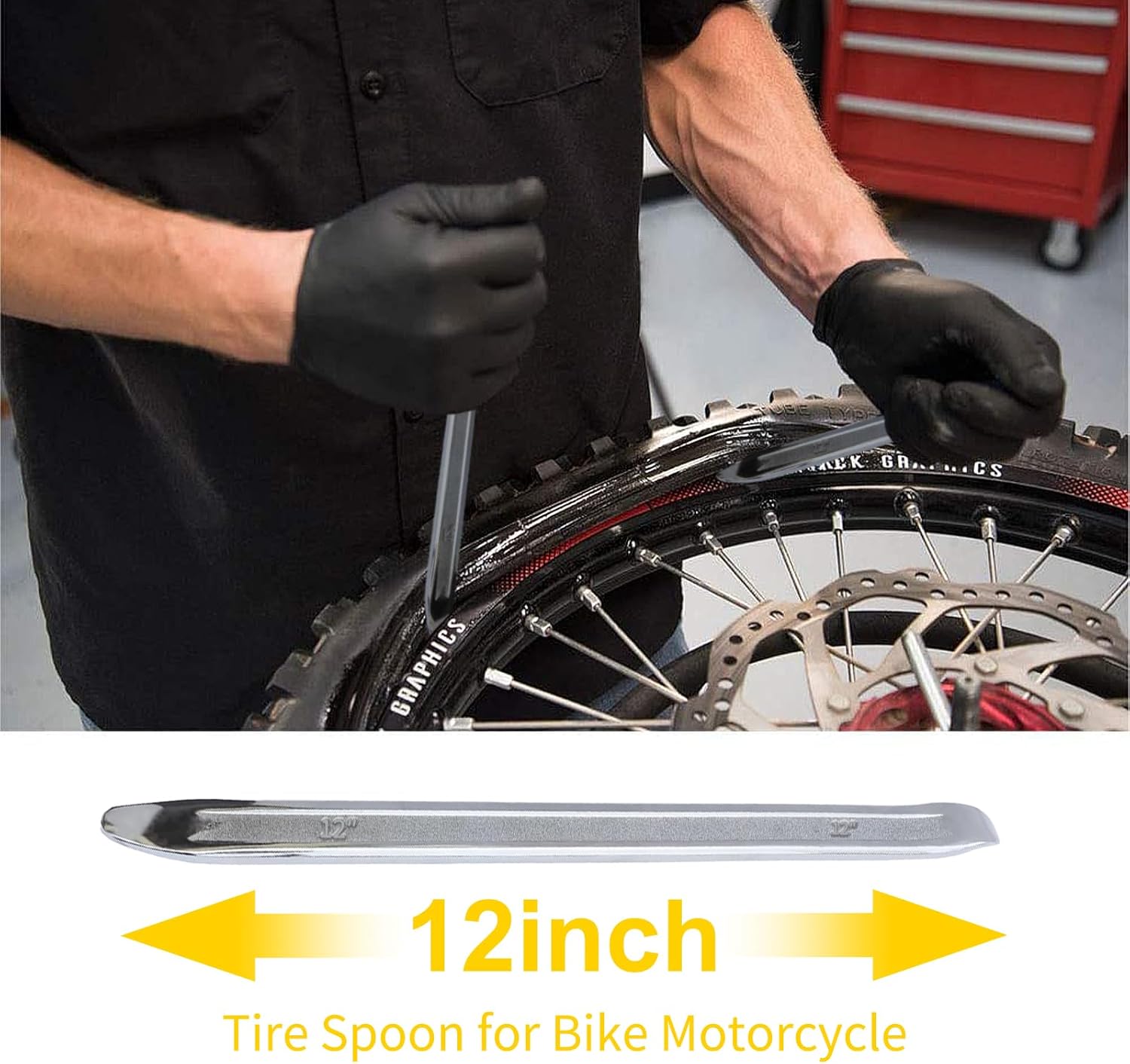 2 Pack Tire Spoon Set,12in and 20in Tire Iron Spoon with Rubber Handle,Heavy Duty Bead Lifting Tool for Tricycle Car Truck and Motorcycle Bike