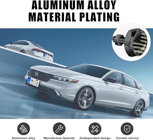 Miniatura 4 de Hawyet Juego de 4 tornillos de fijación para placa de automóvil, con bandera estadounidense negra, impermeables, duraderos, tornillos hexagonales de