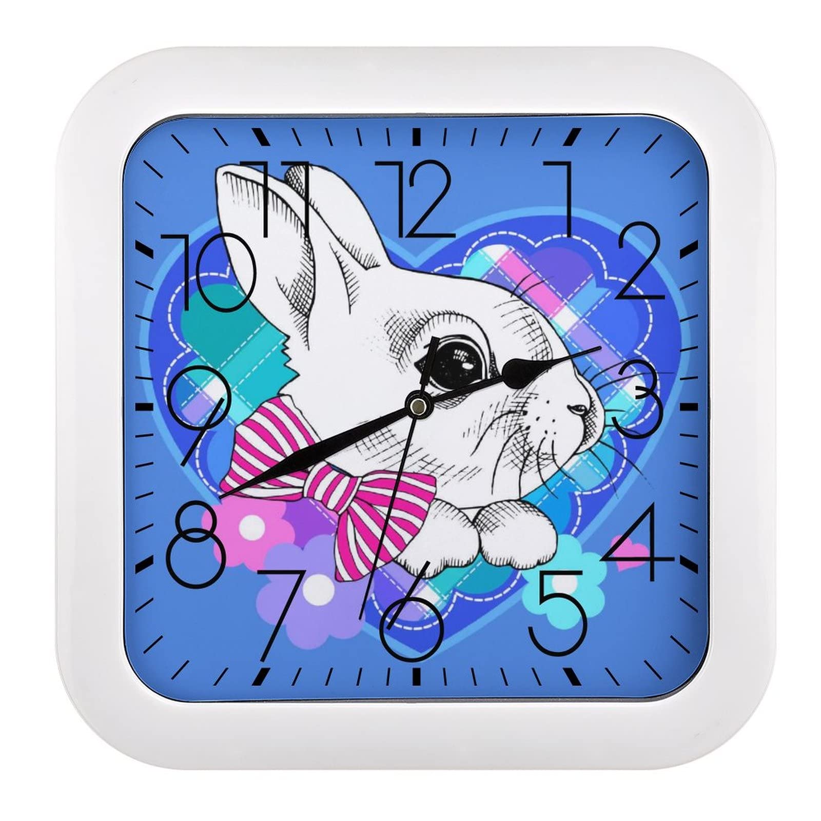 Horloge murale lapin carrée 26x26cm dotée d'un affichage à grands chiffres