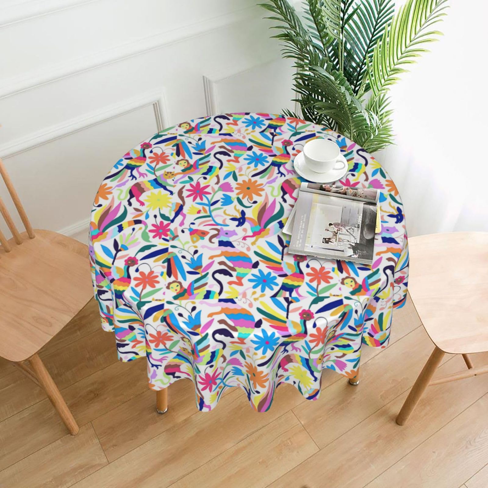 OKFSTY Mexican Otomi Animals Print Round Tablecloth 60in for Wedding Elegant Polyester Cover for Party Reception Festive Dinner