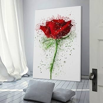 Amazon.co.jp: 赤いバラの水彩画アートキャンバスアートポスター