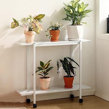 Metal Plant Stand Potted Rack Flower Pot Holder, Indoor Outdoor Plant Stand Table with Caster Wheels, Rolling Plant Display Stand Pot Storage Shelf, for Garden Balcony Living Room