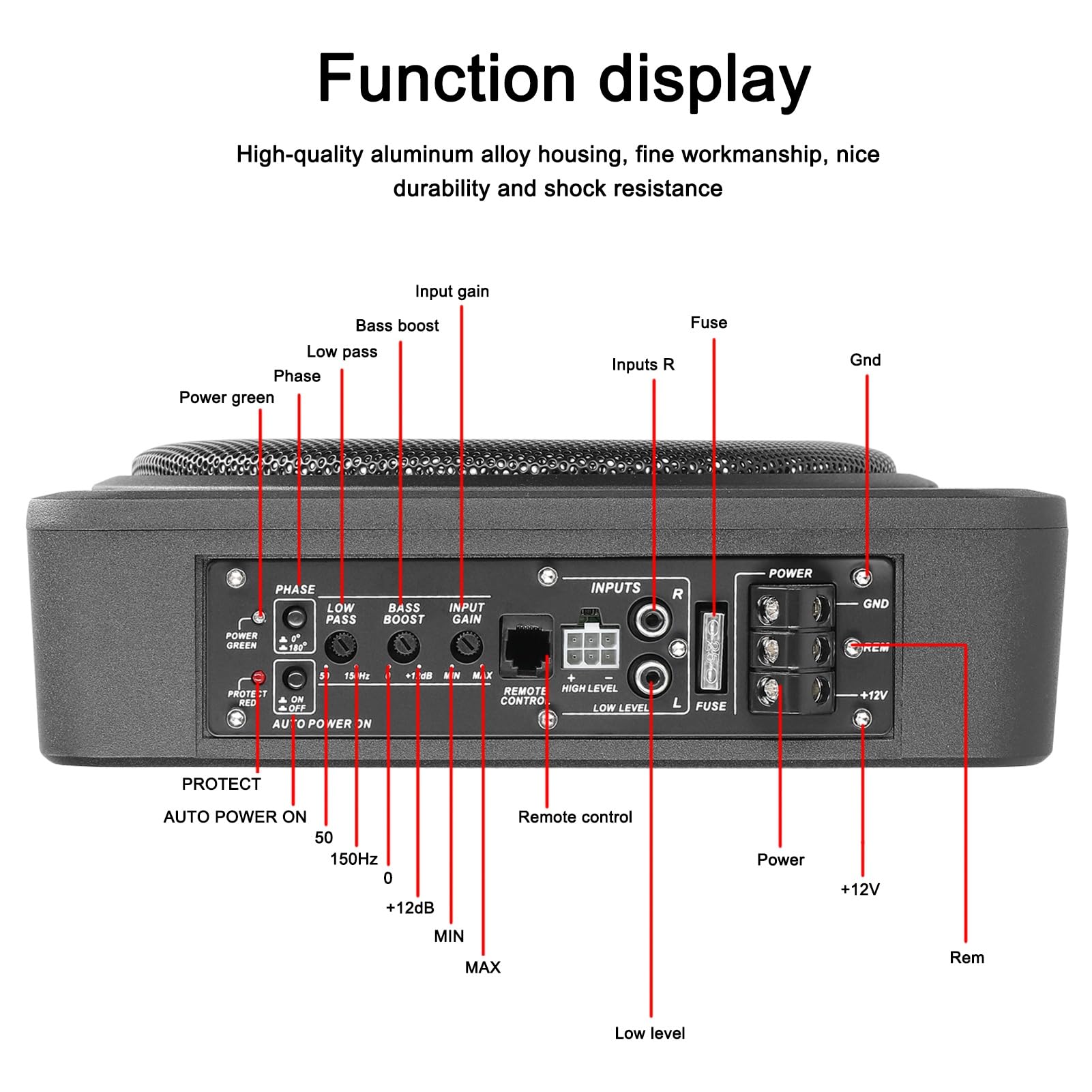 10-calowy Głośnik Niskotonowy o Mocy 800 W ze Stopu Aluminium ze Wzmacniaczami i Efektem Dźwiękowym 360°, łatwy W Montażu Subwoofer Pod Siedzeniem do Samochodu Ciężarowego, łodzi Morskiej