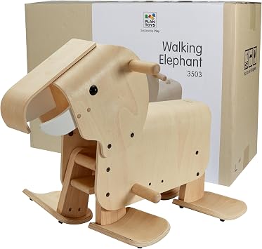 PlanToys Wooden Walking Elephant Ride-On Toy for Toddlers | Eco-Friendly Montessori Balance & Movement Toy | Develops Coordination, Strength & Confidence