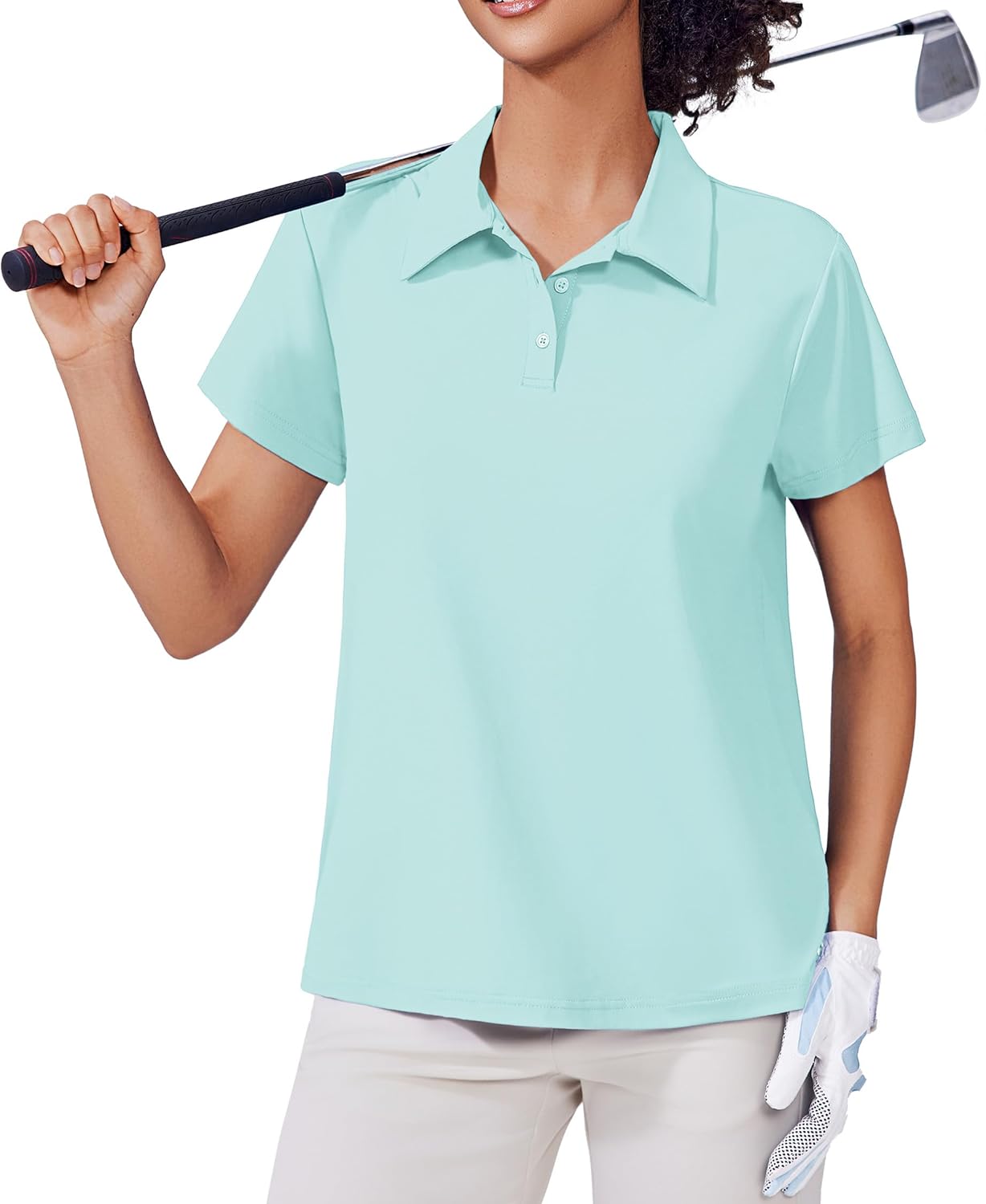 PINSPARK Women's Golf Shirt UPF 50+ Polo Shirts Short Sleeve Tennis Tops Collared with 3 Button Athletic T Shirt