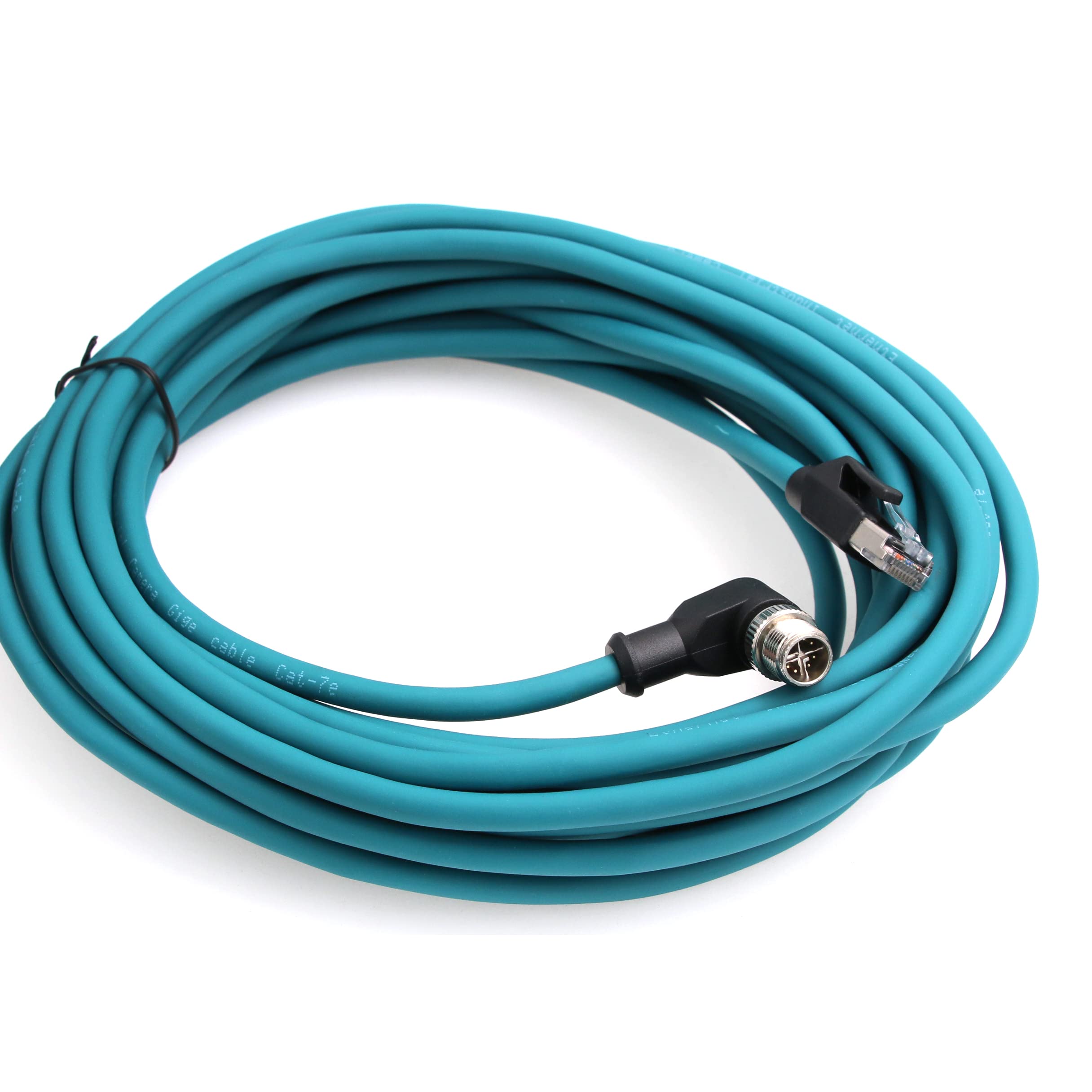 Eonvic M12 X-Type 8 Position to RJ45 Waterproof High Flex Shielded Ethernet Cable for Cognex, Right angle X-code Blue, 10M