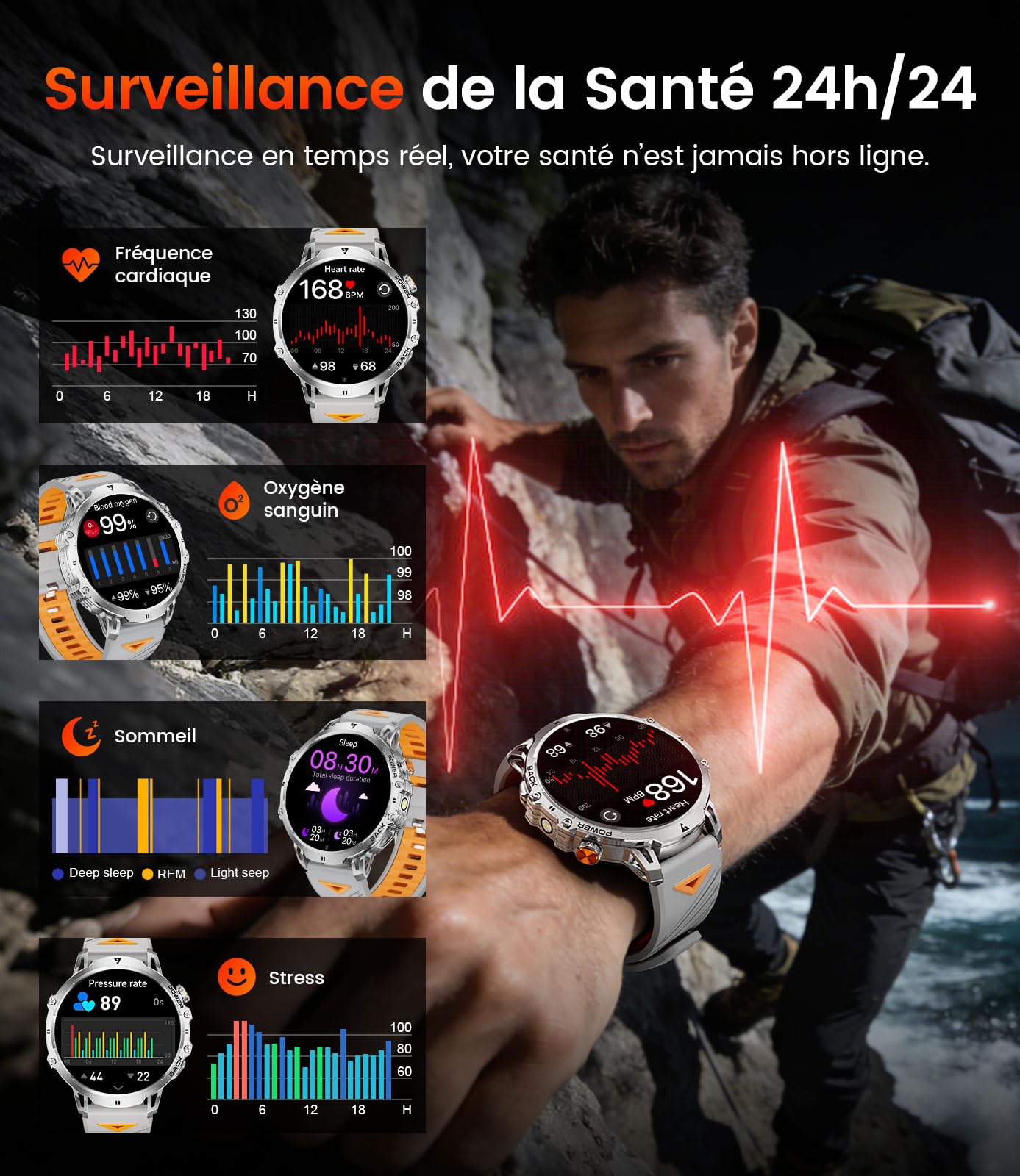 2026 Orologio da uomo da 1000 mAh/1.85" HD Display,IP68 Impermeabile Smartwatch con LED Lampa/130+ Modalità Sport,Fitness Tracker con monitor di frequenza cardiaca,SpO2,Sonno per Android iOS,Argento