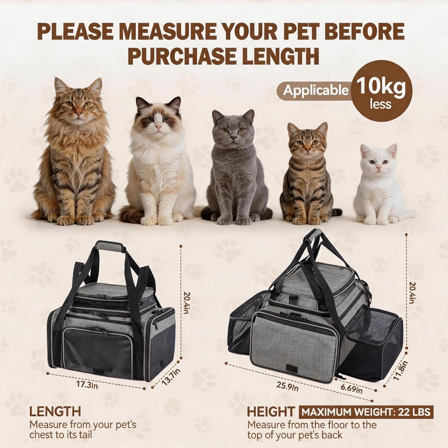 Cat Carrier Soft Sided, Expandable Pet Carrier for Medium Small Pets, Collapsible Travel Carrier with Hard Shell, 360° Panoramic Mesh, Washable Waterproof Pad | – 17.3×13.8×9.4 (Gray)