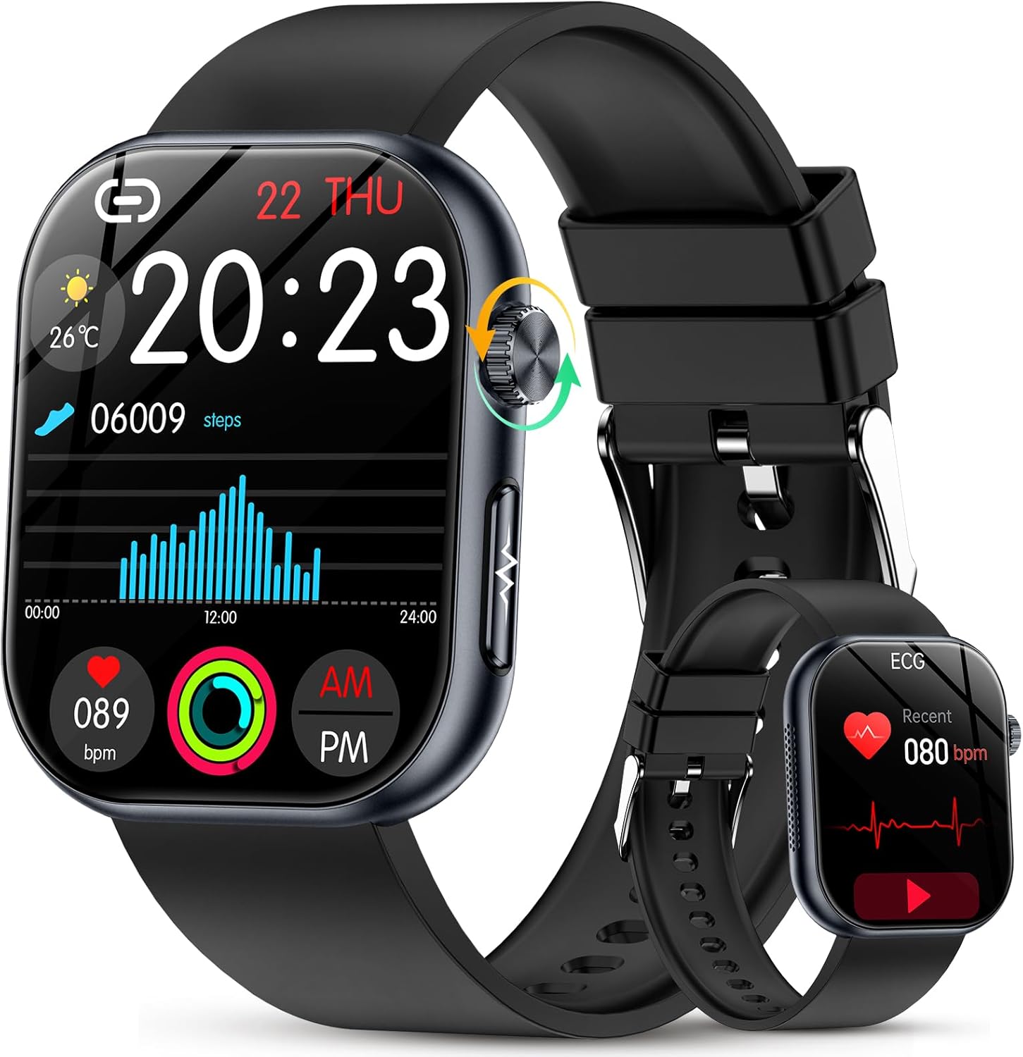 YUPENG Smart Watch for Men Women ECG/HRV/Uric Acid/BMI, 1.95″ AMOLED Screen Smartwatch with Bluetooth Calls, 24H Blood Pressure/Heart rate/Body Temperature/Sleep Monitor/SpO2/SOS for Android iOS