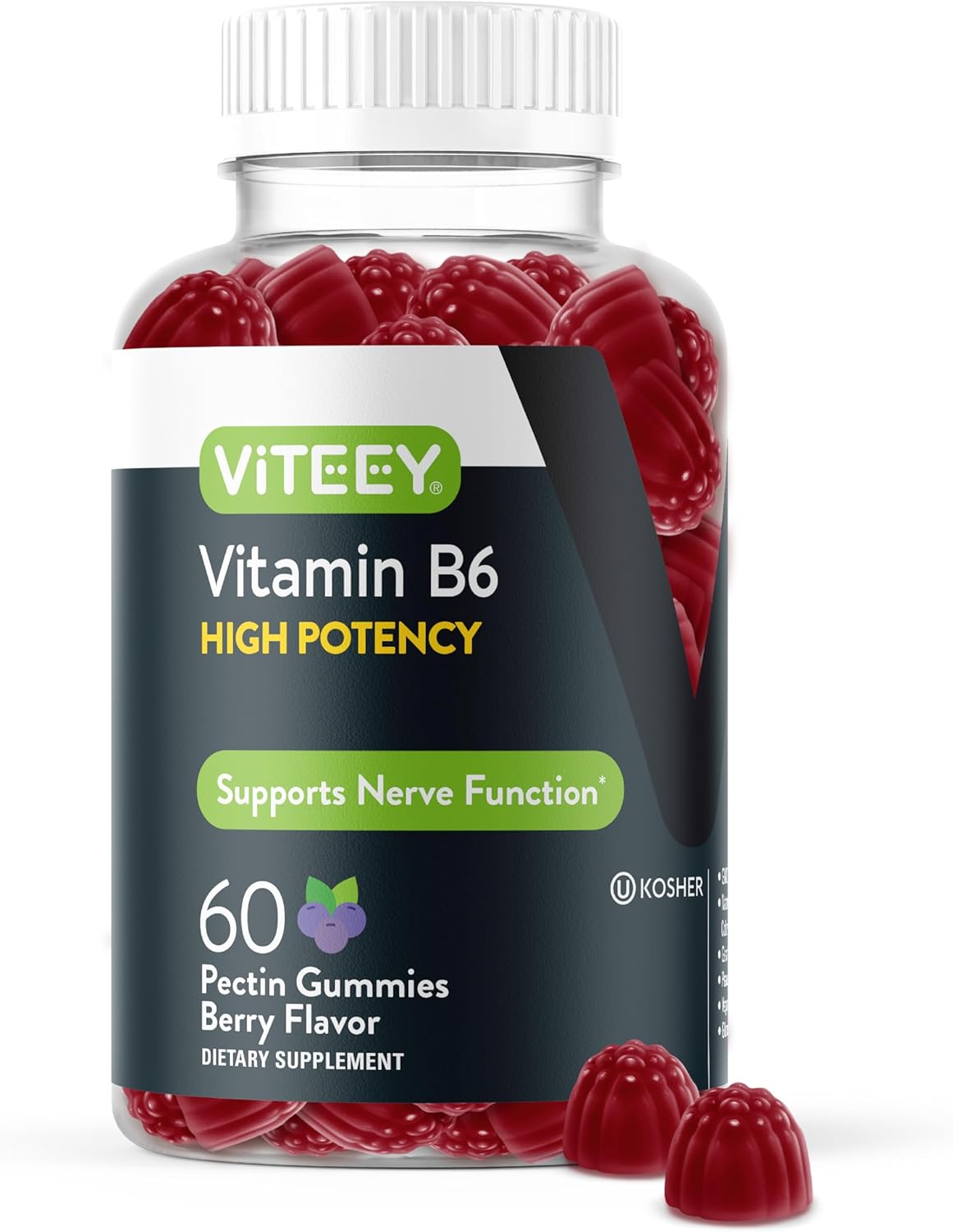Viteey Vitamin B6 Gummies - Energy, Nerve & Mood Support - B6 Vitamins 100mg - Vegan, Gluten Free, GMO Free - 120 Count