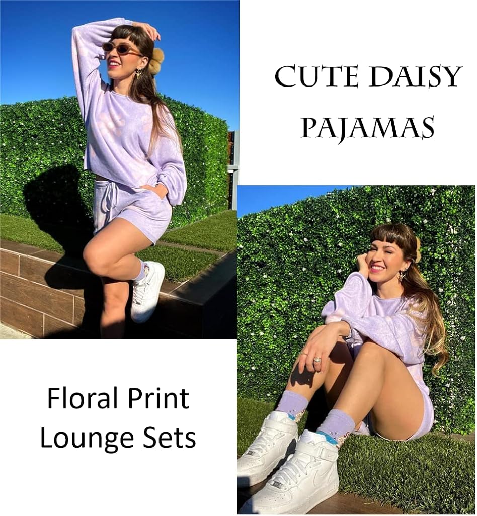 Miniatura 2 de Ekouaer Conjunto de pijama de punto para mujer, conjunto de descanso de manga larga abombada y pantalones cortos, conjuntos de 2 piezas, conjunto de